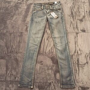 h&g Jeans Womens Size 3 Skinny Leg Blue Denim Embellished Button Fly